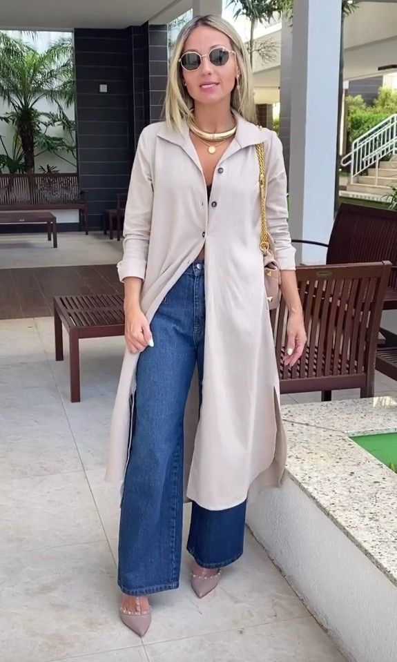 Chemise bege com calça